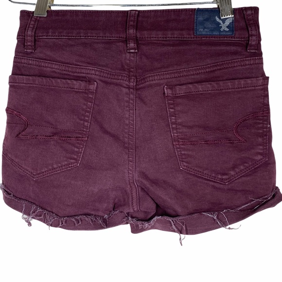 American Eagle Outfitters Hi Rise Shortie Cut Off Shorts Burgundy Plum Size 00 - Picture 2 of 10
